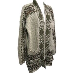 Lucky Brand Southwest Boho Chunky Open Front Cardigan Sweater Size Large Tan